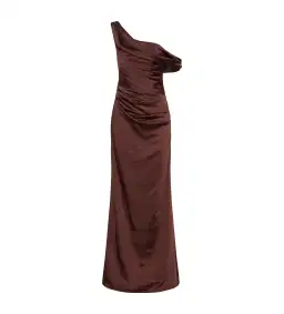 Meshki Dalia Off Shoulder Satin Dress Chocolate Brown Size 8 for rent on The Volte - image 4