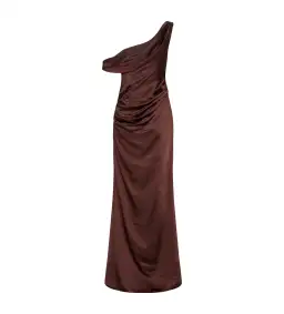Meshki Dalia Off Shoulder Satin Dress Chocolate Brown Size 8 for rent on The Volte - image 5