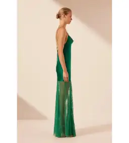 Shona Joy Elle Silk Lace Cowl Maxi Dress in Emerald Green Size 8 for rent on The Volte - image 3
