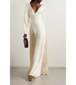 Doen Fiora Bioderie Silk Maxi Dress Cream Size S / Size AU 8
