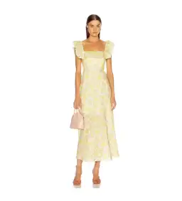 Zimmermann Goldie Ruffle Neck Midi Dress Yellow Floral Size 0 / AU 8 for rent on The Volte - image 1