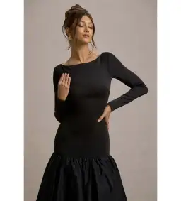 Club L London Perpetua Drop-Waist Midi Dress with Volume Skirt Black Size AU 10 for rent on The Volte - image 5