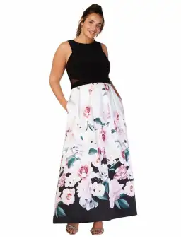Xscape Evening Gown Black/Pink Floral Size 20 for rent on The Volte - image 1
