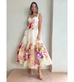 Leo Lin Rose Bustier Midi Dress Cascade Print Size AU 10