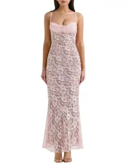 House of CB Azzurra Lace Godet Gown in Pink Size 8