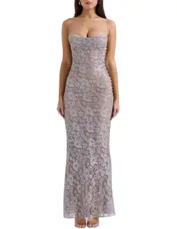 House of CB Azzurra Lace Godet Gown in Ice Blue Size S/AU 8