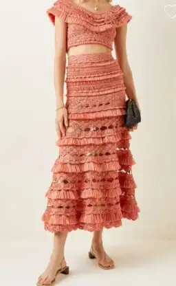 Zimmermann Postcard Fringe Crochet Midi Skirt Pink for rent on The Volte - image 1