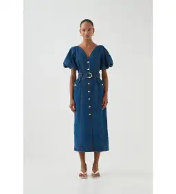 Aje Harper Denim Midi Dress Classic Wash Size AU 8 for rent on The Volte - image 1