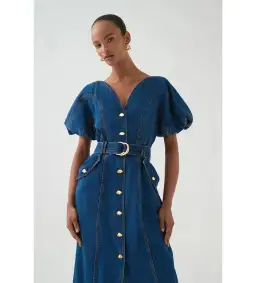 Aje Harper Denim Midi Dress Classic Wash Size AU 8 for rent on The Volte - image 4