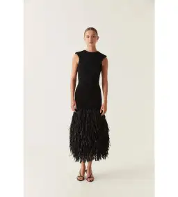 Aje Raffia Rushes Knit Midi Dress in Black Size XS/AU 6