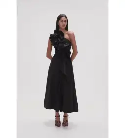 Aje Adelia Ruffle Midi Dress Black Size S/AU 8 for rent on The Volte - image 2