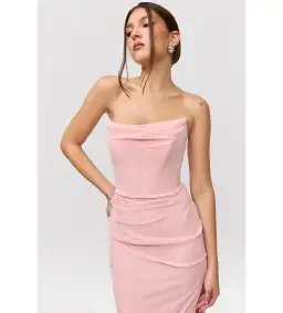 House of CB Adrienne Strapless Gown Pink Quartz Georgette Size XS / AU 6 for rent on The Volte - image 5