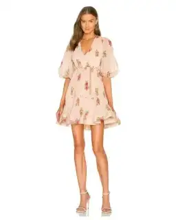 Zimmermann Pleated Mini Dress Blush Floral Size 1 for rent on The Volte - image 2
