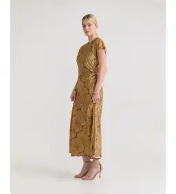 Oxford Fleur Printed Twill Midi Dress Chocolate/Gold Size AU 14 for rent on The Volte - image 2