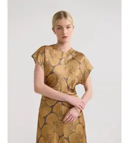 Oxford Fleur Printed Twill Midi Dress Chocolate/Gold Size AU 14 for rent on The Volte - image 4