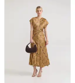 Oxford Fleur Printed Twill Midi Dress Chocolate/Gold Size AU 14 for rent on The Volte - image 1