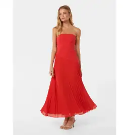 Forever New Capri Strapless Pleated Dress Red Size AU 6
