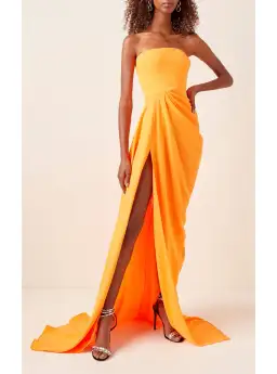 Alex Perry Reed Draped Crepe Gown Orange Size 8