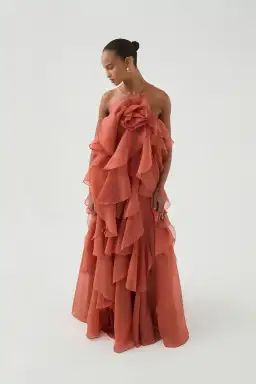 Aje Pandorea Layered Maxi Dress Coral Clay Size 16 for rent on The Volte - image 2