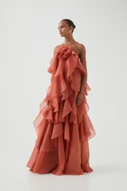 Aje Pandorea Layered Maxi Dress Coral Clay Size 16 for rent on The Volte - image 1
