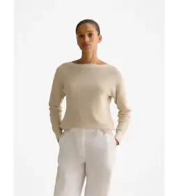 Trenery Cotton Linen Boat Neck Knit Ecru Size L/AU 14