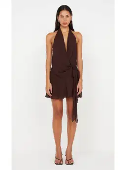 Bec & Bridge Celyse Mini Dress Dark Chocolate Brown Size 6 for rent on The Volte - image 1