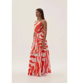 Aje Marley Tiered Maxi Dress in Coral Zebra Size AU 6 for rent on The Volte - image 3