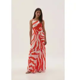 Aje Marley Tiered Maxi Dress in Coral Zebra Size AU 6 for rent on The Volte - image 1