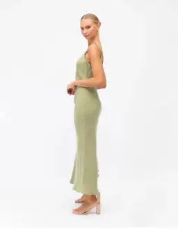 White Closet Sage Cupro Maxi Dress in Green Size 10 for rent on The Volte - image 2