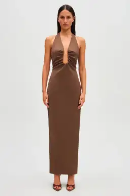 Misha Alusia Dress Brown Midi Size AU 8