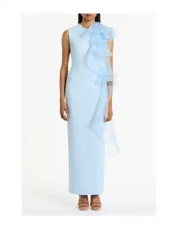 Carla Zampatti Crepe Ruffle Shoulder Gown Pale Blue Size AU 6 for rent on The Volte - image 1