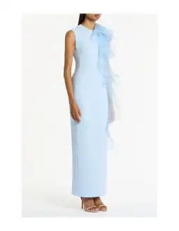 Carla Zampatti Crepe Ruffle Shoulder Gown Pale Blue Size AU 6 for rent on The Volte - image 2