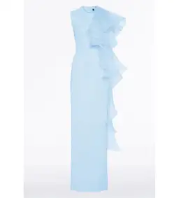 Carla Zampatti Crepe Ruffle Shoulder Gown Pale Blue Size AU 6 for rent on The Volte - image 5