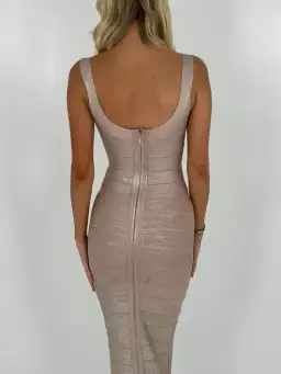 Herve Leger Rose Gold Round Neck Gown Size XS / AU 6 for rent on The Volte - image 2