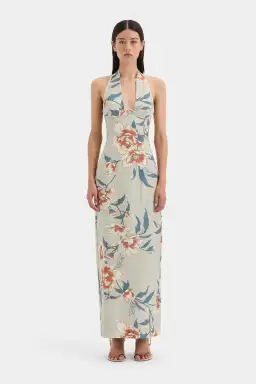 SIR The Label Roisin Halter Midi Dress Multi Print Size 12