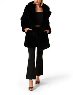 Forever New Iggy Belted Longline Fur Coat Black