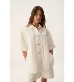 Aje Helm Denim Shirt Ivory Logo Wash One Size