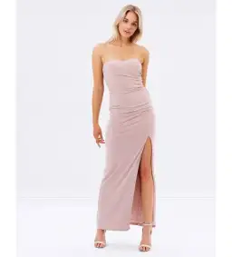 Skiva Strapless Split Evening Maxi Dress Latte Blush Size AU 6