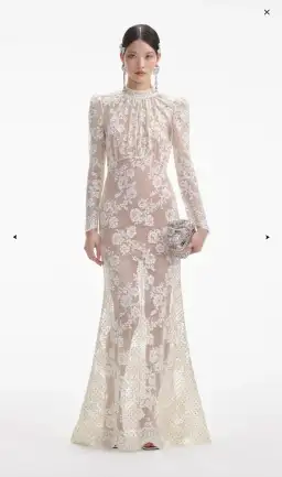 Self-Portrait White Rhinestone Lace Maxi Dress Size AU 10