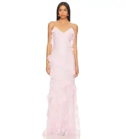 LoveShackFancy Rialto Floral Chiffon Maxi Dress Rose Latte Size AU 8 for rent on The Volte - image 1