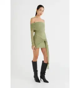 Benni  Yasmine off the shoulder mini dress in green  size AU 8 for rent on The Volte - image 2