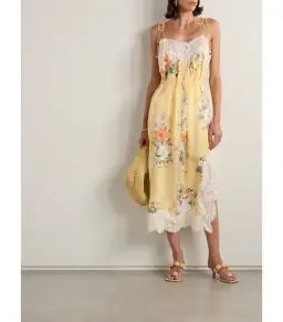 Zimmermann Everley Lace Trim Slip Dress in Yellow Watercolour Floral Size 3 / AU 14 for rent on The Volte - image 1
