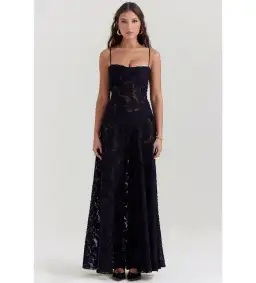 House of CB Seren Floral Lace Back Maxi Dress Black Size S/AU 8 for rent on The Volte - image 1