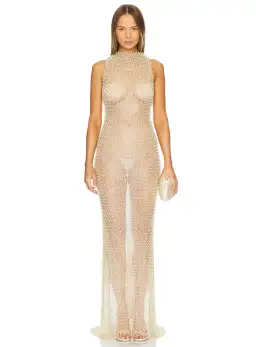 NBD Zoe Gown Sheer in Champagne Nude Size 6