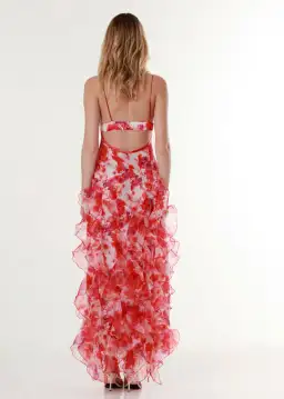 Menti Red Margarita Ruffle Floral-Print Maxi Dress Floral Size 10  for rent on The Volte - image 2