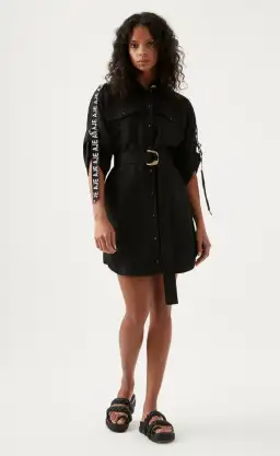 Aje Signal Logo Shirt Mini Dress Black Size 12