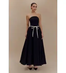 MESHKI Penny Strapless Contrast Midi Dress Black & White Size M/AU 10 for rent on The Volte - image 1