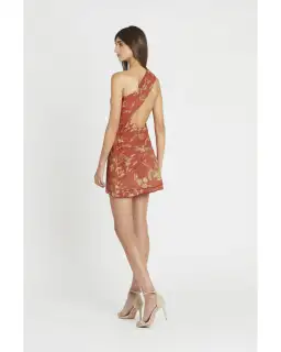 Sir The Label Florentine One Shoulder Pleated Mini Dress Maroon Size AU 6  for rent on The Volte - image 3