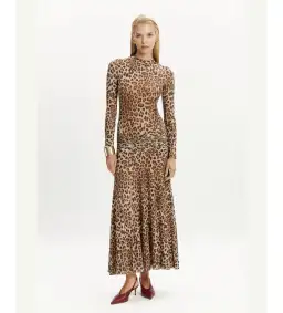 Bardot Lea Printed Mesh Midi Dress in B Leopard One Size