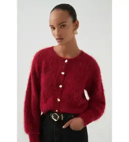 Aje Celine Fluffy Cardigan Lychee Red Size 12/L for rent on The Volte - image 1